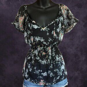 Sheer Floral Babydoll Blouse